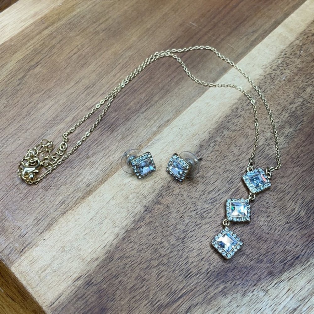 Faux diamond necklace and earrings set prom ready